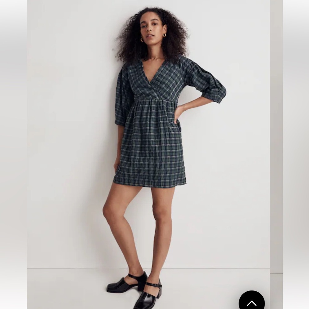MADEWELL Marianna Navy and Green Plaid Mini Dress